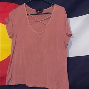 Pink t shirt with cross neck, size medium